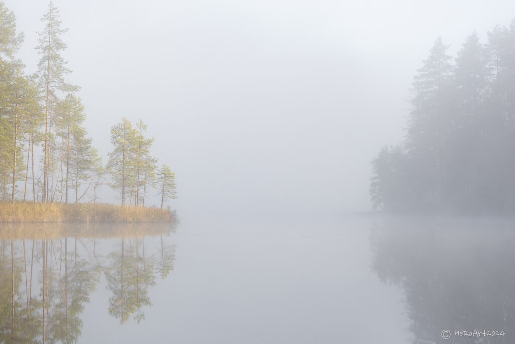 Sumuinen järvimaisema
